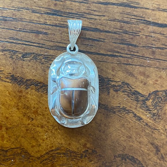 Sliver Scarab Amulet with Symbols from Ancient Egypt - Picture 2 of 11